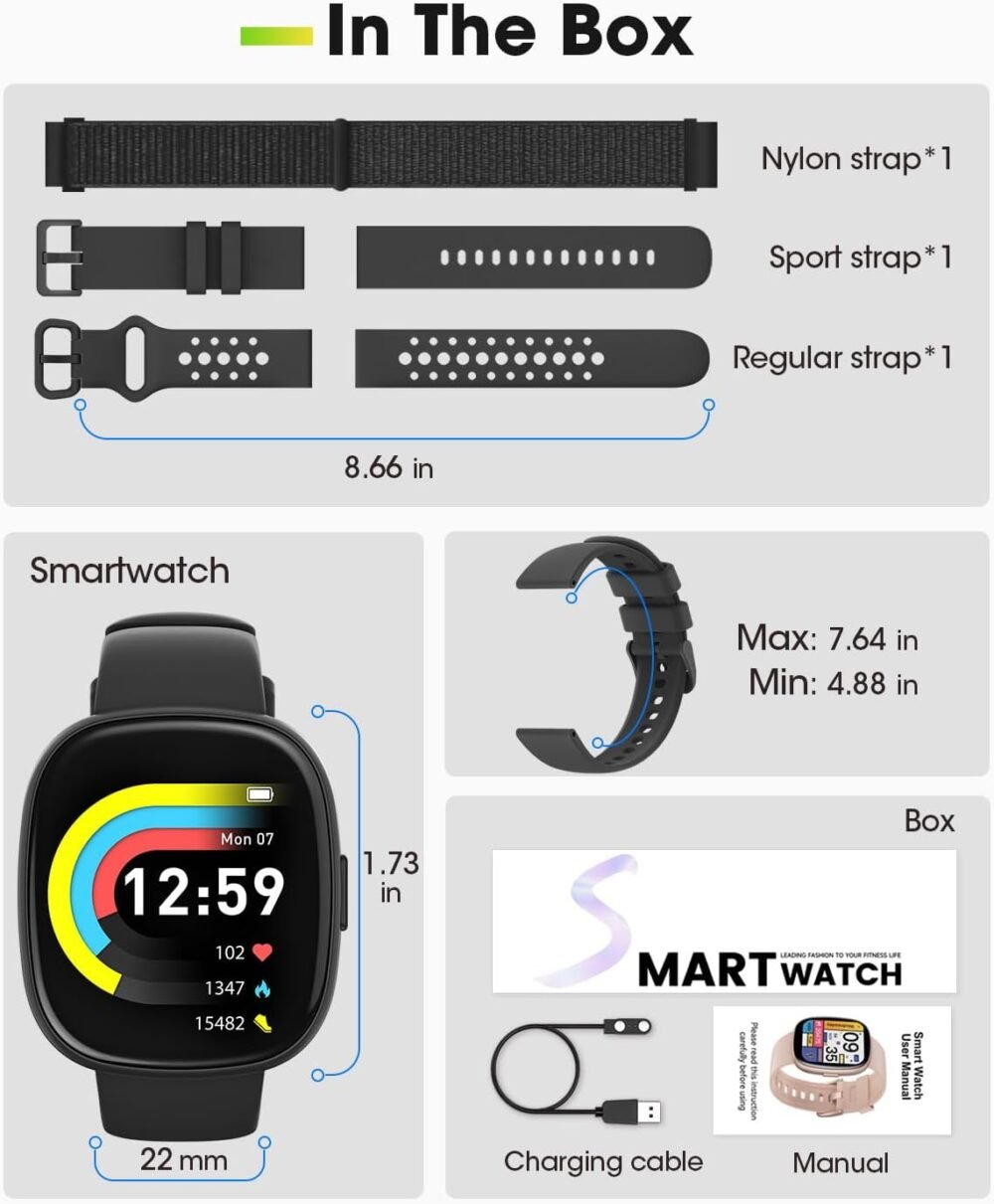Smart Watches for Men Women Fitness: Fitness Tracker with Blutooth Call 24/7 Heart Rate SpO2 Sleep Monitor 5ATM Waterproof 120+ Sport Mode Activity Trackers Compatible iPhone Android Phones (3 Bands) - Image 9