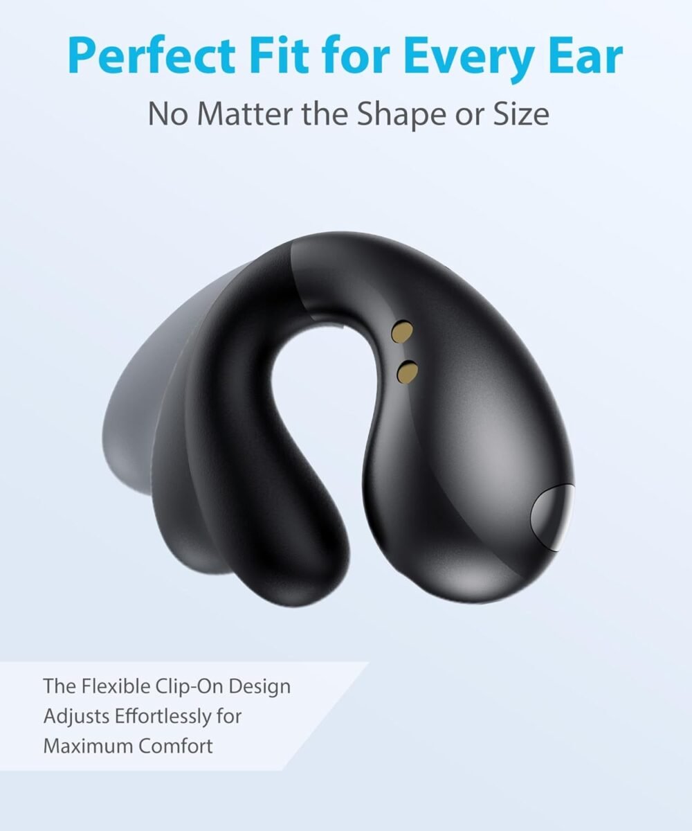Ultra Open-Ear-Earbuds Wireless Bluetooth - Ergonomic Clip-On Earbuds, Bone Conduction Over-The-Ear Headphones with Waterproof Design and Secure Fit for Small Ears, Classic Black - Image 4