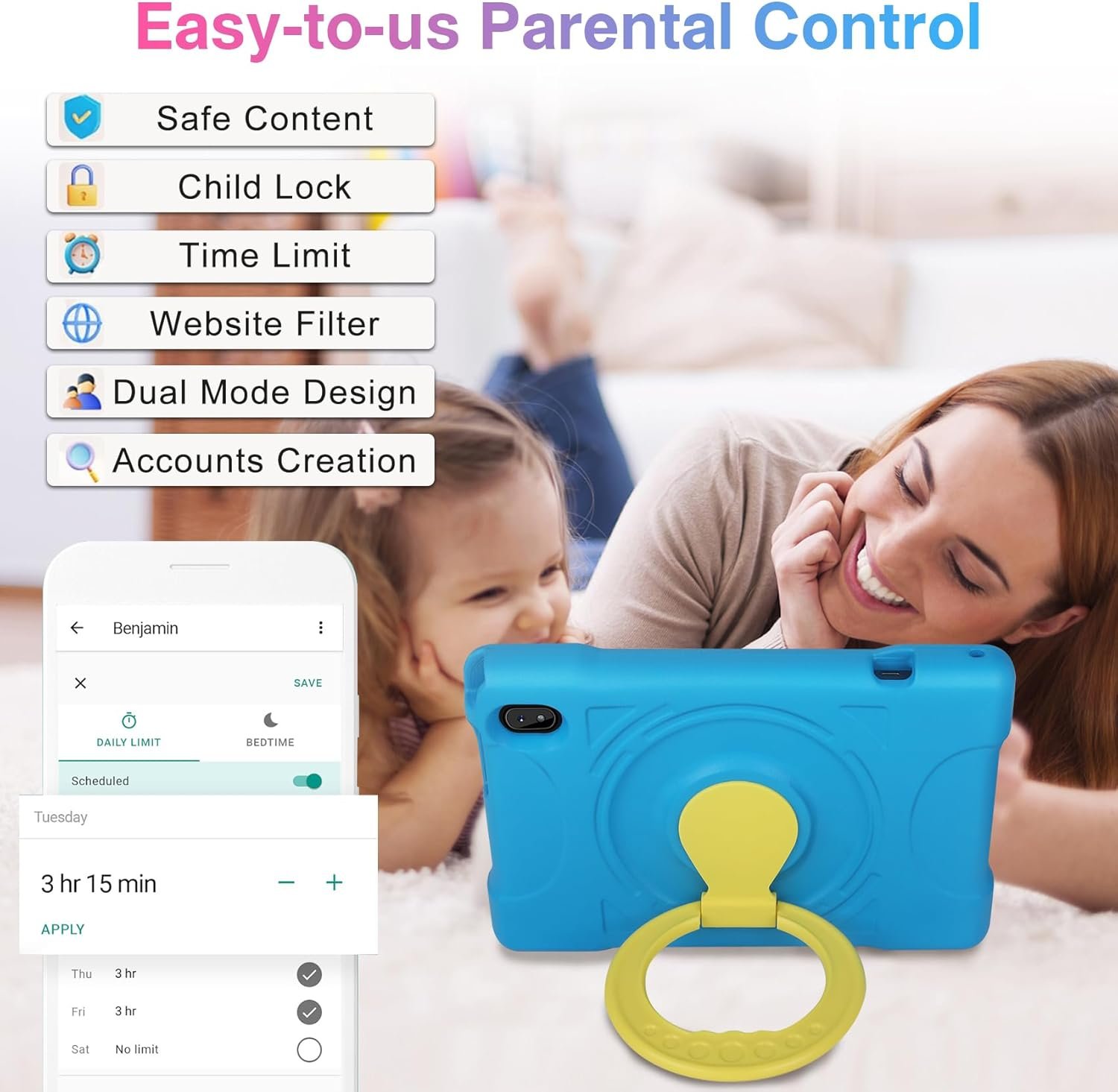 2024 Tablet 10 inch Tablets for Kids 12GB RAM 128GB ROM with Shockproof Case, Kids Space Parental Control, 6000mAh Battery, 5G/2.4G WiFi, 1280 x 800 HD Touchscreen, Bluetooth, GPS, Android 13 (Blue) - Image 5