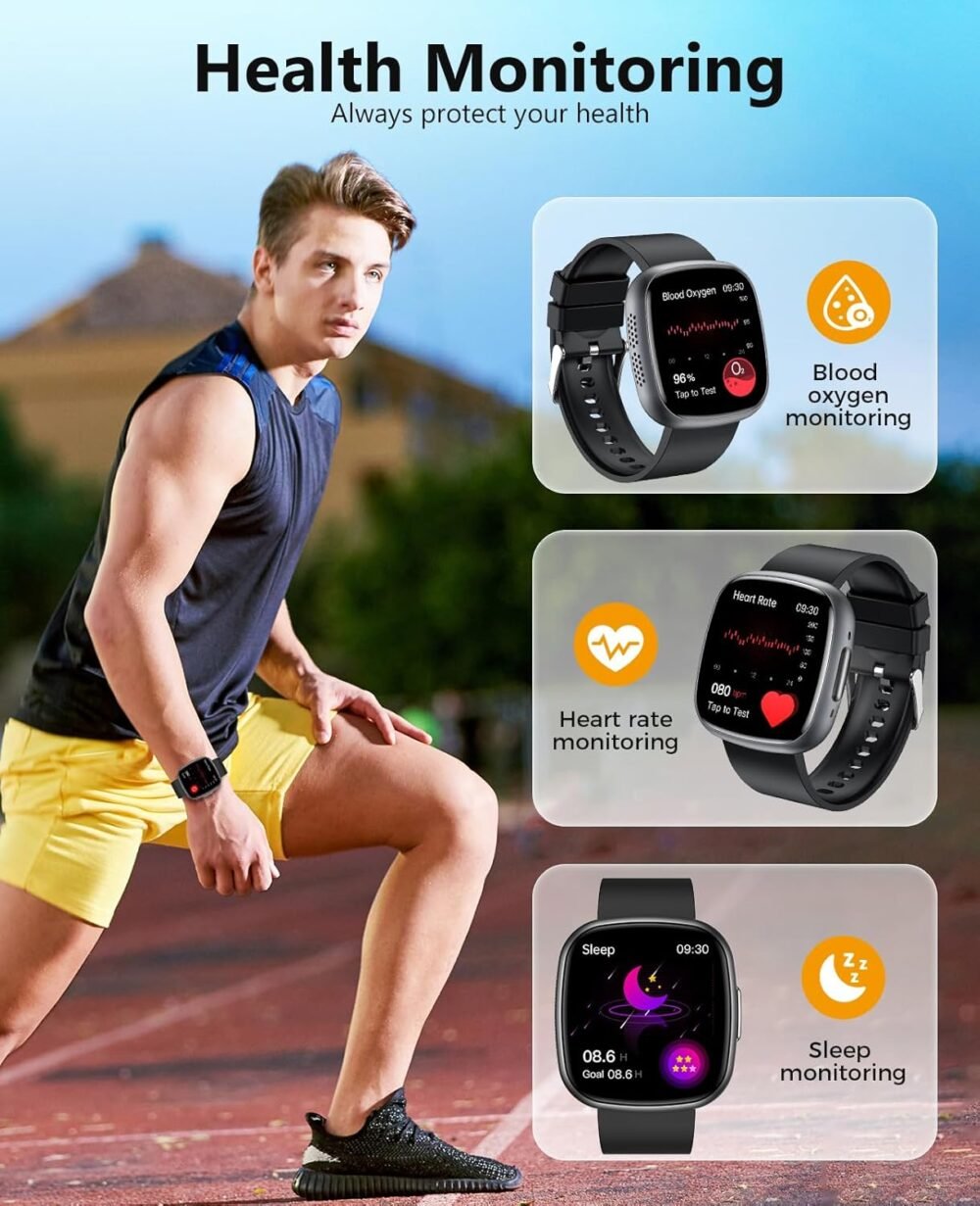 Smart Watches, 1.72" Smartwatch for Men Women (Answer/Make Call), Fitness Tracker with 100+ Sport Modes, IP68 Waterproof, Heart Rate/Sleep/Spo2 Monitor, Activity Tracker for Android iOS - Image 3