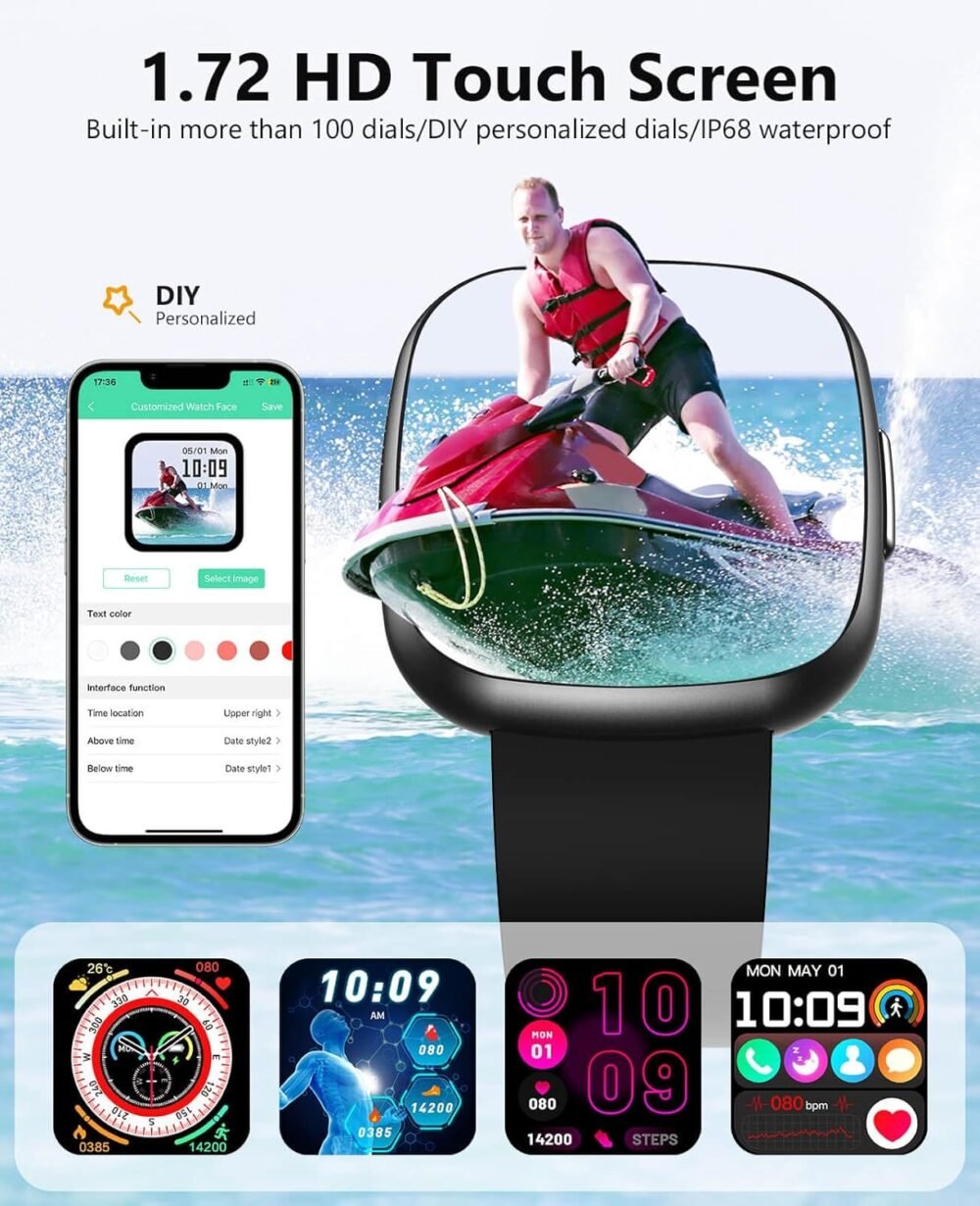 Smart Watches, 1.72" Smartwatch for Men Women (Answer/Make Call), Fitness Tracker with 100+ Sport Modes, IP68 Waterproof, Heart Rate/Sleep/Spo2 Monitor, Activity Tracker for Android iOS - Image 6