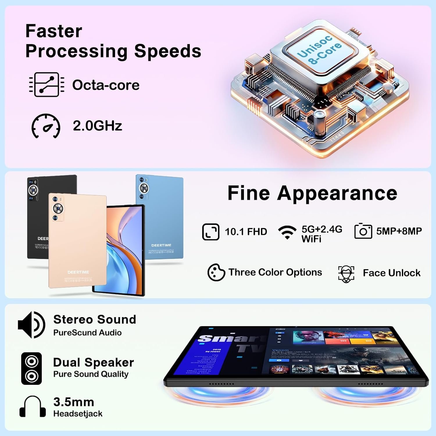 Android 14 Tablet 10.1 Inch 8000mAh Battery Tablets with 22GB RAM 128GB ROM 1TB Expand, Octa-Core HD Touchscreen Tablet with Keyboard, Mouse, Support Widevine L1, Split-Screen - Black - Image 5