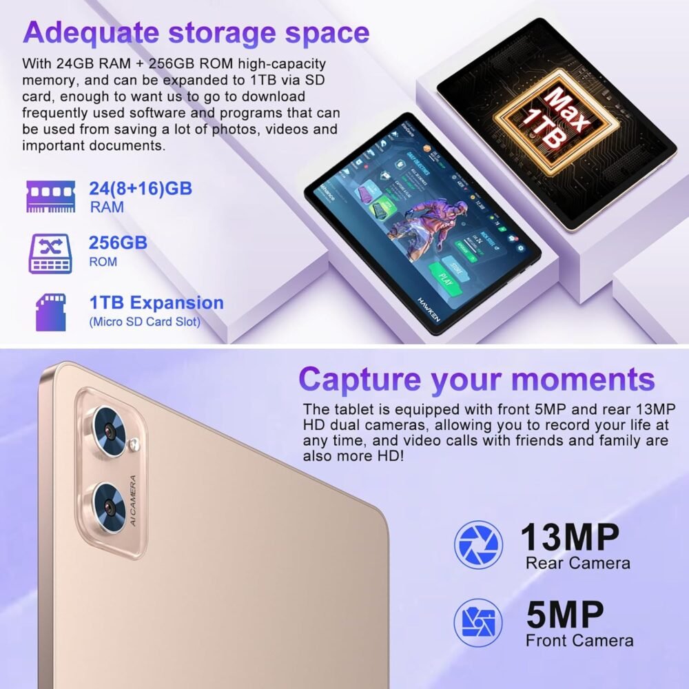 Tablet 11 inch Android 14 Tablets, 24GB RAM 256GB ROM 1TB Expand, Octa-core 8000mAh Battery Tablet PC with 13MP Camera, IPS HD Touchscreen, 5G WiFi, Widevine L1, Bluetooth 5.0, GPS - Rose Gold - Image 5