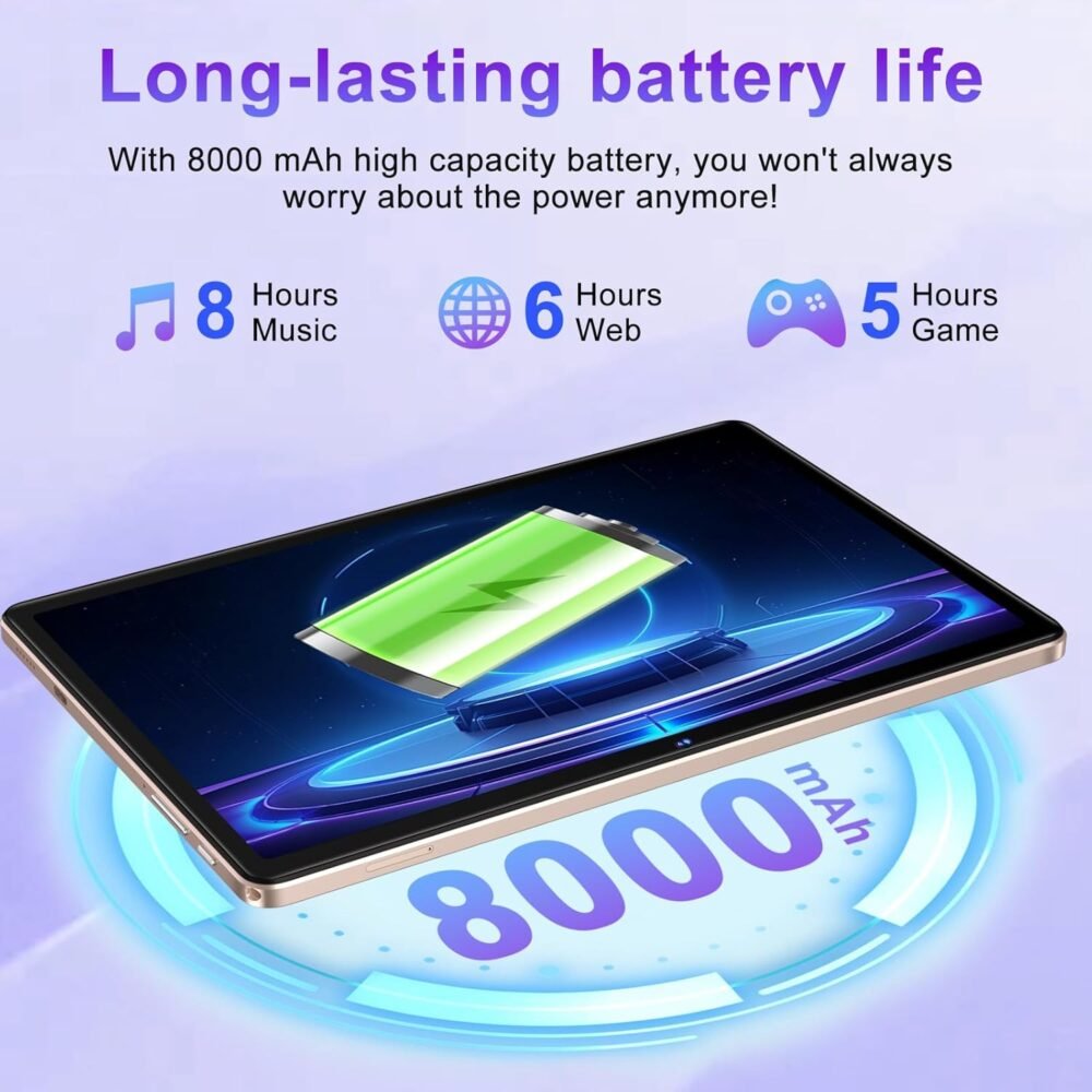 Tablet 11 inch Android 14 Tablets, 24GB RAM 256GB ROM 1TB Expand, Octa-core 8000mAh Battery Tablet PC with 13MP Camera, IPS HD Touchscreen, 5G WiFi, Widevine L1, Bluetooth 5.0, GPS - Rose Gold - Image 7