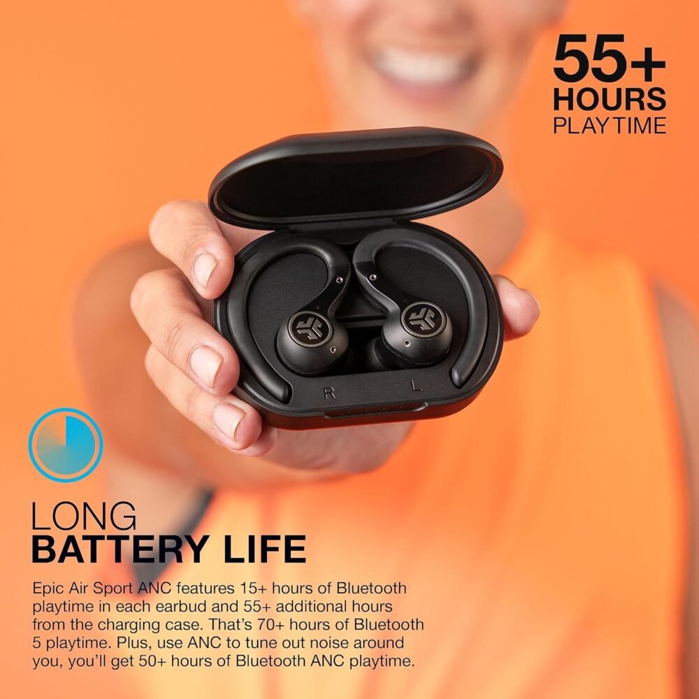 JLab Epic Air Sport ANC Gen 2 True Wireless Bluetooth Earbuds, Headphones for Working Out, IP66 Sweatproof, 15-Hour Battery Life +55-Hour Charging Case, Music Controls, 3 EQ Sound Settings - Image 3