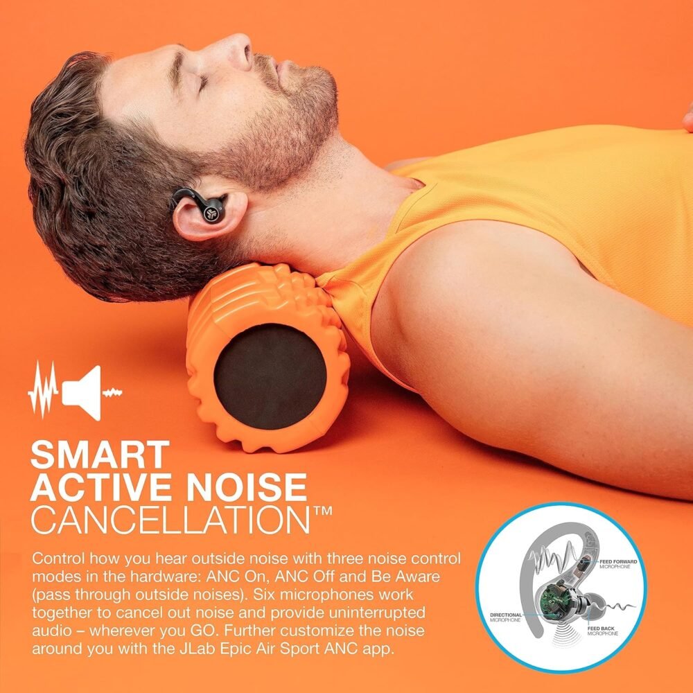 JLab Epic Air Sport ANC Gen 2 True Wireless Bluetooth Earbuds, Headphones for Working Out, IP66 Sweatproof, 15-Hour Battery Life +55-Hour Charging Case, Music Controls, 3 EQ Sound Settings - Image 4