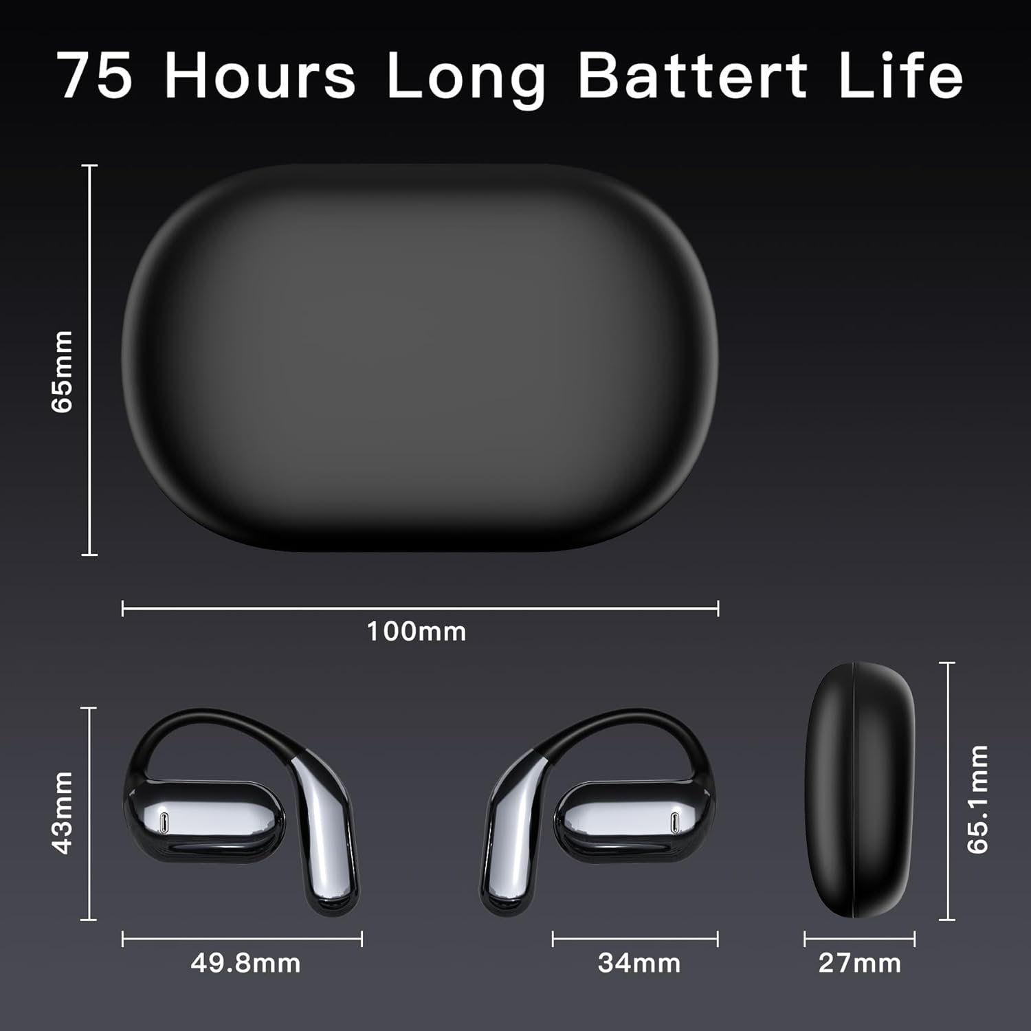 Wireless Earbuds Bluetooth Earbuds Built-in Mic with Ear Hooks 50H Playtime Ear Buds LED Display Charging Case Waterproof Design for Running Fitness - Image 4