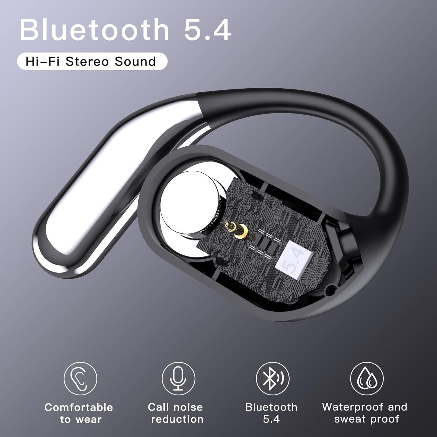 Wireless Earbuds Bluetooth Earbuds Built-in Mic with Ear Hooks 50H Playtime Ear Buds LED Display Charging Case Waterproof Design for Running Fitness - Image 6