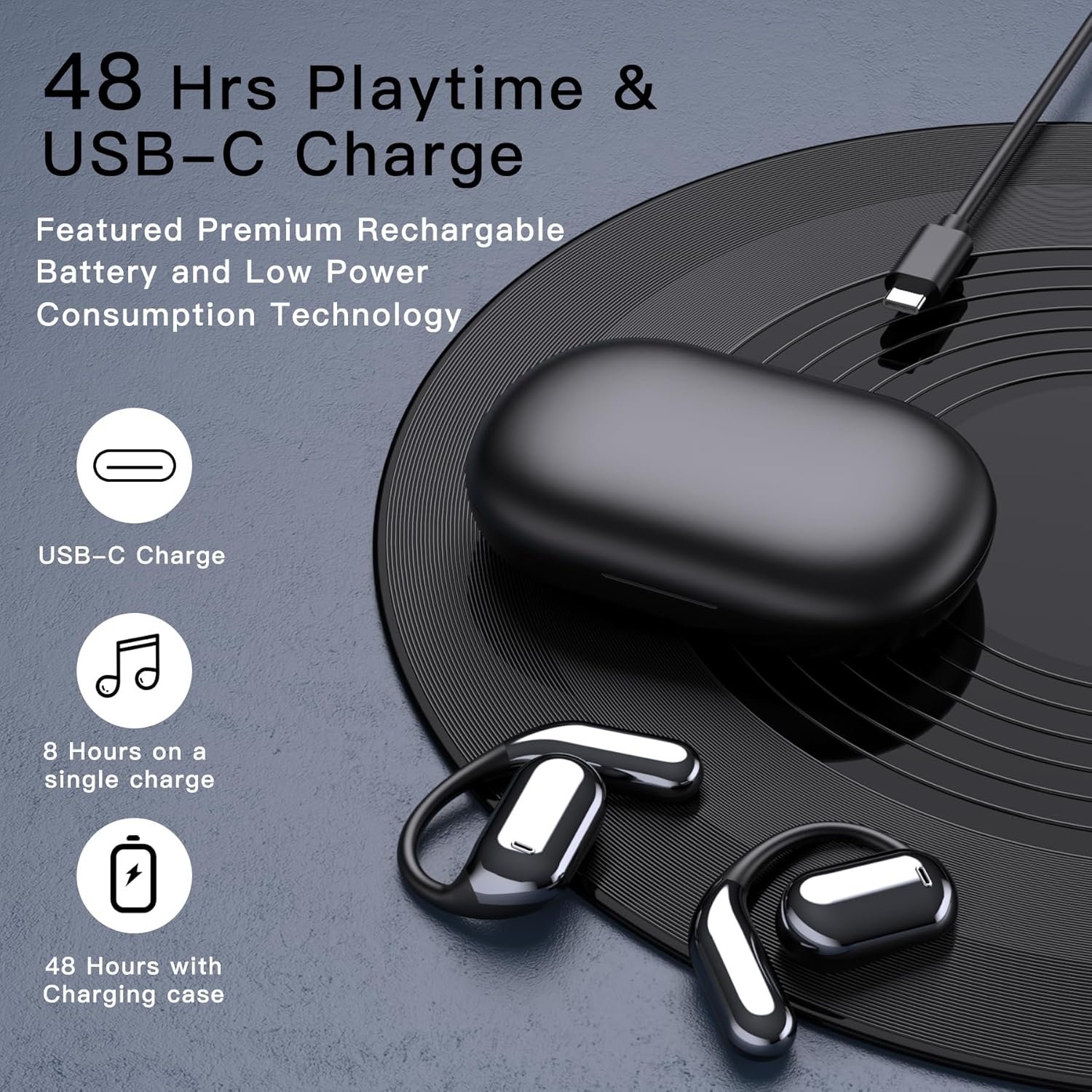 Wireless Earbuds Bluetooth Earbuds Built-in Mic with Ear Hooks 50H Playtime Ear Buds LED Display Charging Case Waterproof Design for Running Fitness - Image 7