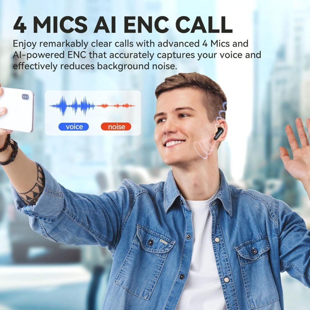 EarFun Air Life Wireless Earbuds, 12mm Driver with Deep Bass, Bluetooth 5.4 in-Ear Earbuds, 4 Mics AI ENC Call, 35H Playtime, 30 Preset EQs Via App, Comfortable Fit, Fast Charging, IPX5 Waterproof - Image 6