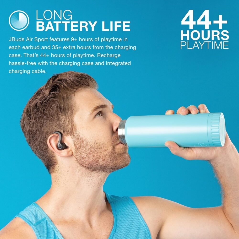 JLab JBuds Air Sport Gen 3 True Wireless Bluetooth Earbuds + Charging Case, Graphite, IP66 Sweat Resistance, Multipoint, Dual Connect, 3 EQ Sound Settings - Image 3
