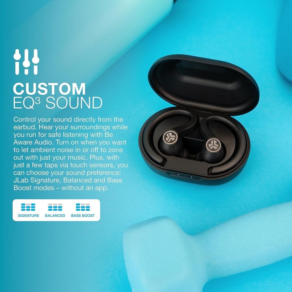 JLab JBuds Air Sport Gen 3 True Wireless Bluetooth Earbuds + Charging Case, Graphite, IP66 Sweat Resistance, Multipoint, Dual Connect, 3 EQ Sound Settings - Image 5