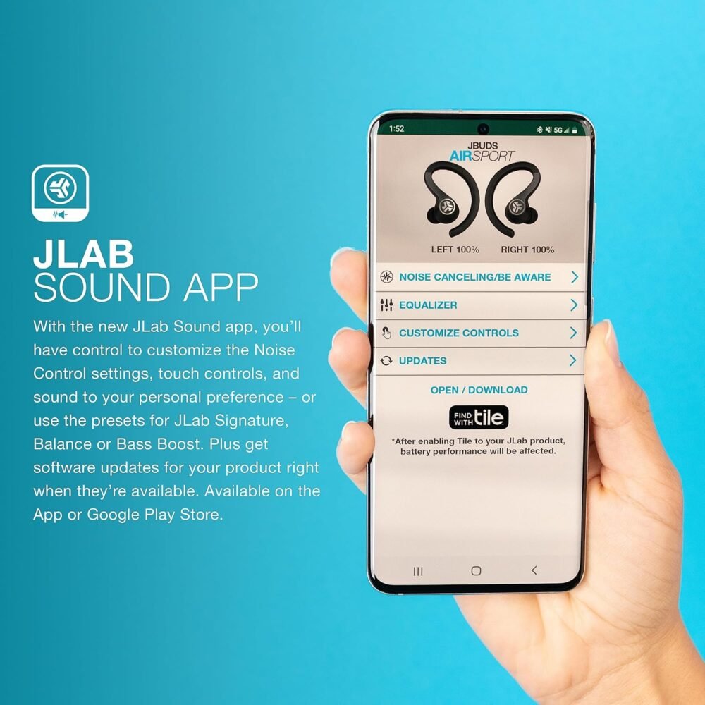 JLab JBuds Air Sport Gen 3 True Wireless Bluetooth Earbuds + Charging Case, Graphite, IP66 Sweat Resistance, Multipoint, Dual Connect, 3 EQ Sound Settings - Image 7
