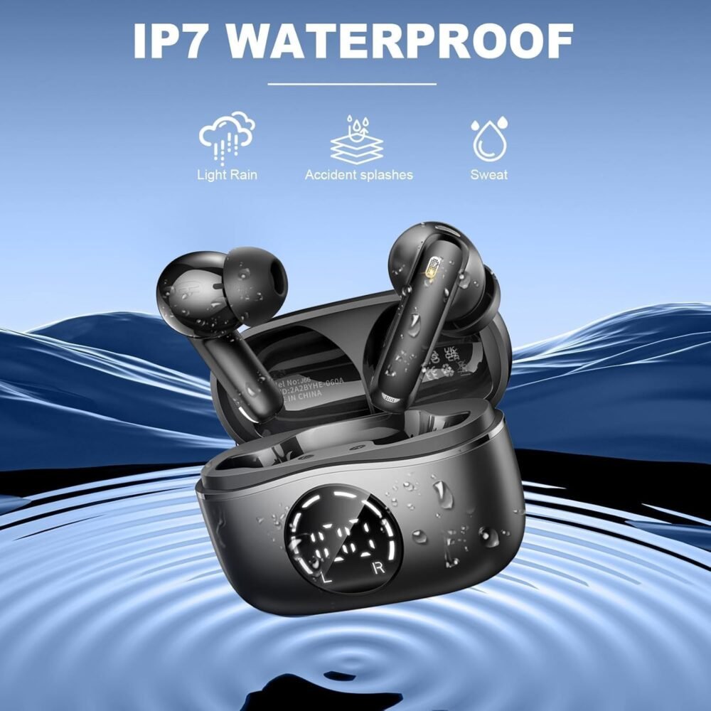 Wireless Earbuds, 2025 Bluetooth Headphones V5.4 Ear buds Built-in ENC Noise Cancelling Mics, 48H Stereo Bass Bluetooth Earbuds with Dual LED Display, IP7 Waterproof Earphones for Android iOS, Black - Image 6