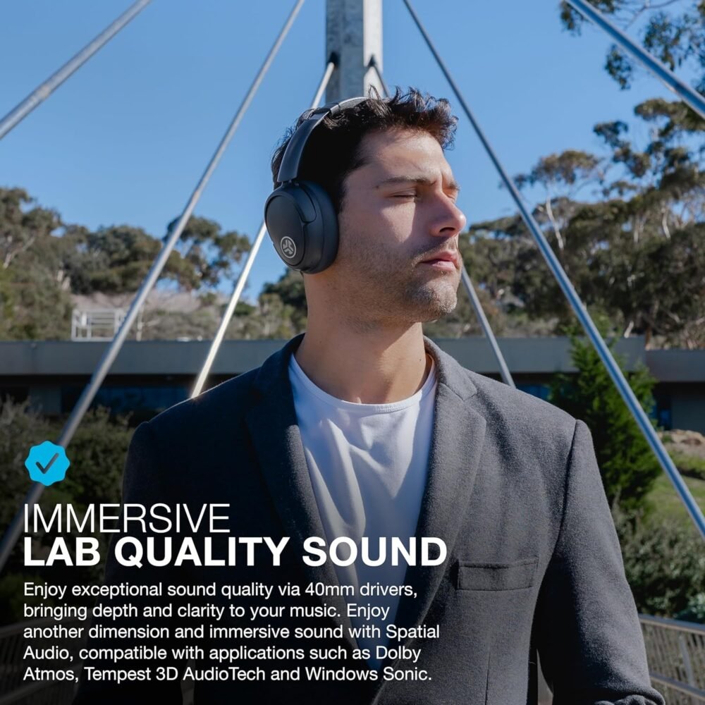 JLab JBuds Lux ANC Wireless Headphones, Graphite, Hybrid Active Noise Cancelling, Customizable Sound, Spatial Audio Compatible, Premium Over-Ear Bluetooth Headset - Image 3