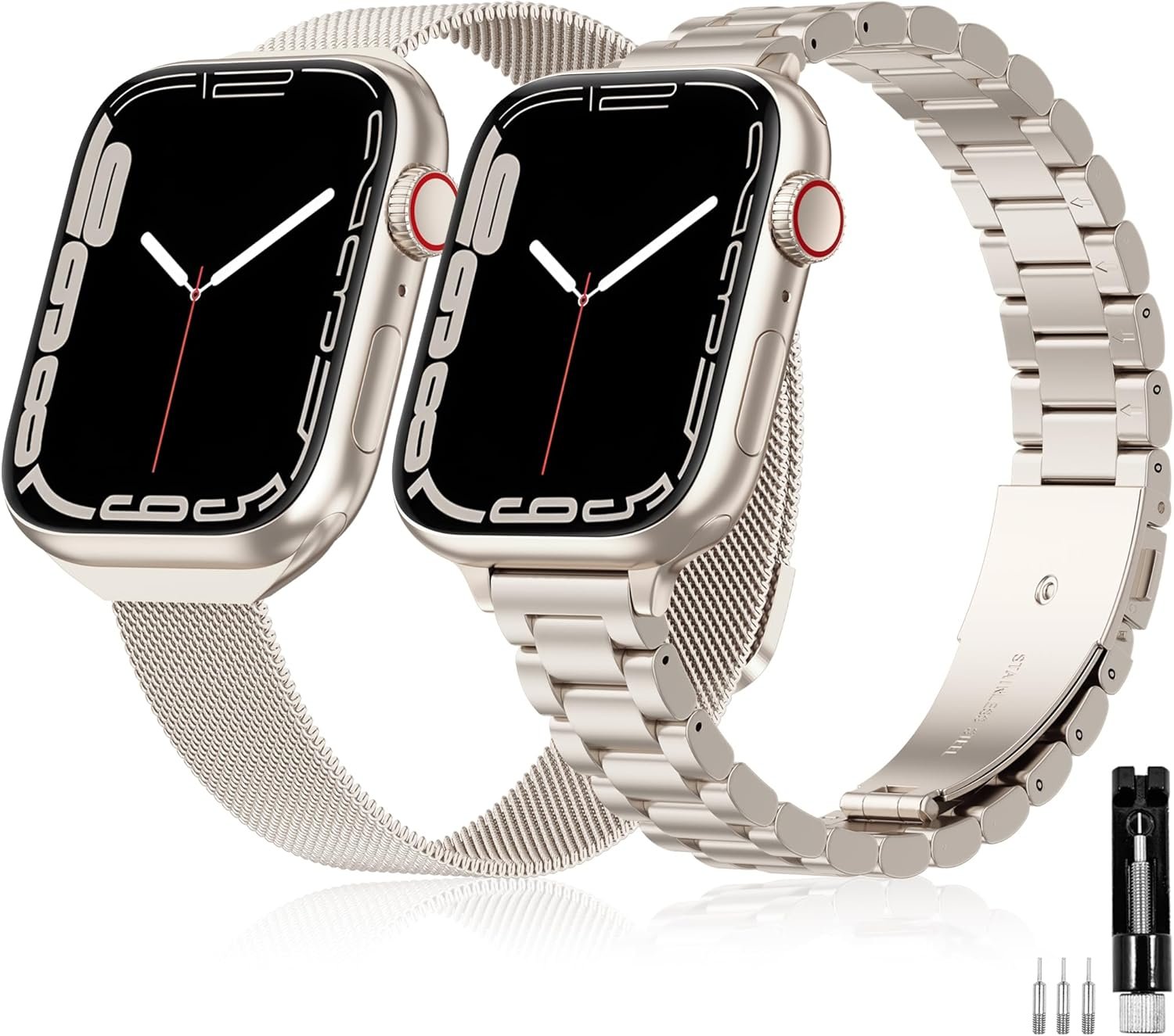 2 Pack Slim Stainless Steel Band & Milanese Mesh Strap Compatible with Apple Watch Band 38mm 40mm 41mm 42mm(s10), Thin Metal Replacement Bands for iWatch Series SE 10 9 8 7 6 5 4 3 2 1 - Image 2