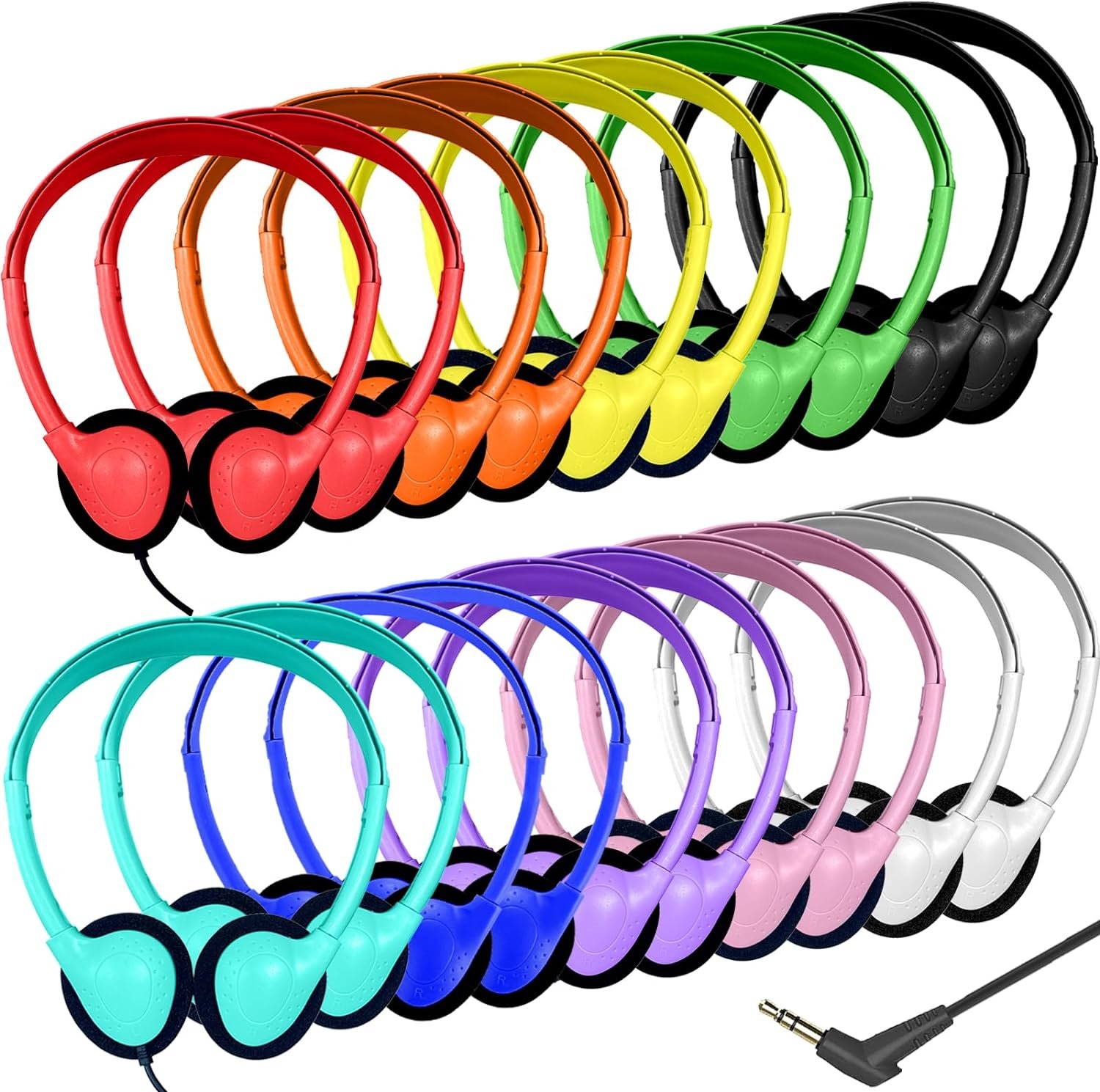 20 Pack Bulk Classroom Headphones for Students Kids School, Wholesale Headphones Class Set with 3.5mm Jack for Chromebook Laptop PC Computer(10 Mixed Colors) - Image 2