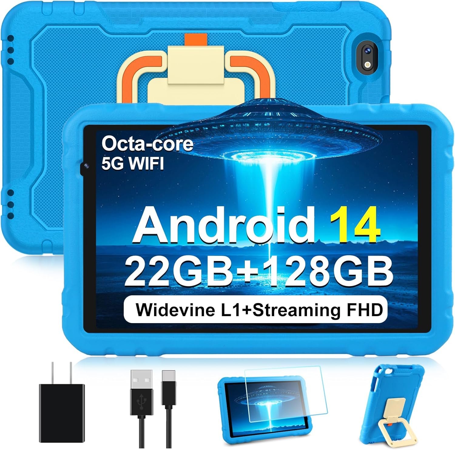 2025 Android 14 Tablet, 10 inch Tablets 22GB+128GB +1TB Expand, 8000mAh Octa-Core Tablet w/ Drop-proof Case, HD IPS Display, GPS, 5G WIFI, Split Screen,Widevine L1, for Adults and Kids -Metal Blue - Image 2