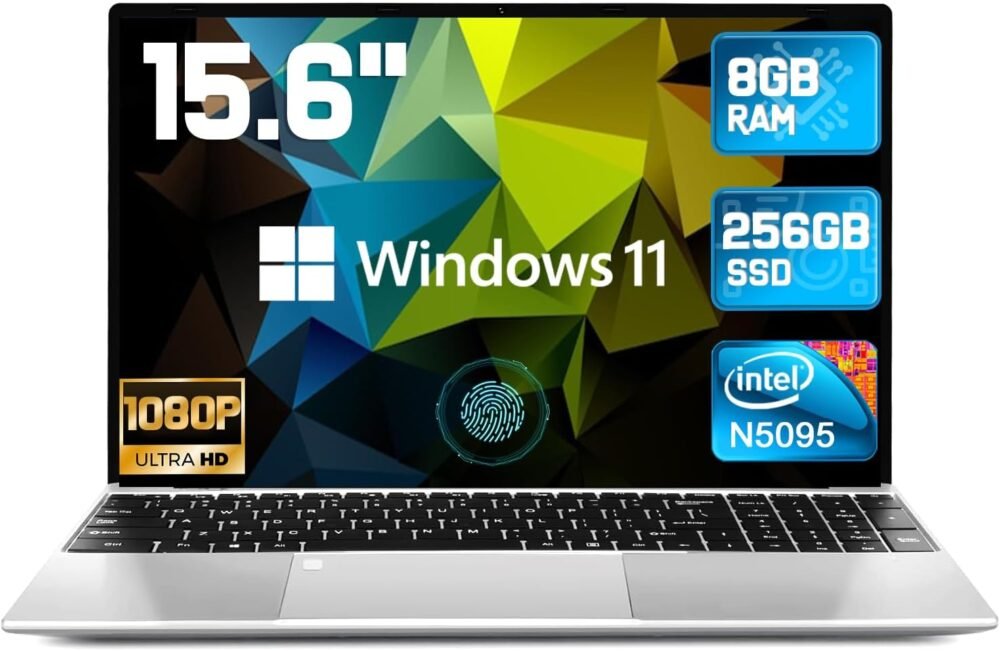 2025 Latest 15.6'' Laptop Windows 11, 8GB RAM 256GB SSD, Intel Quad-Core Processor N5095, 1080P FHD Display, Backlit Keyboard, Fingerprint, Webcam, USB3.2, Mini-HDMI, WiFi5, BT, TF Card Slot - Image 2