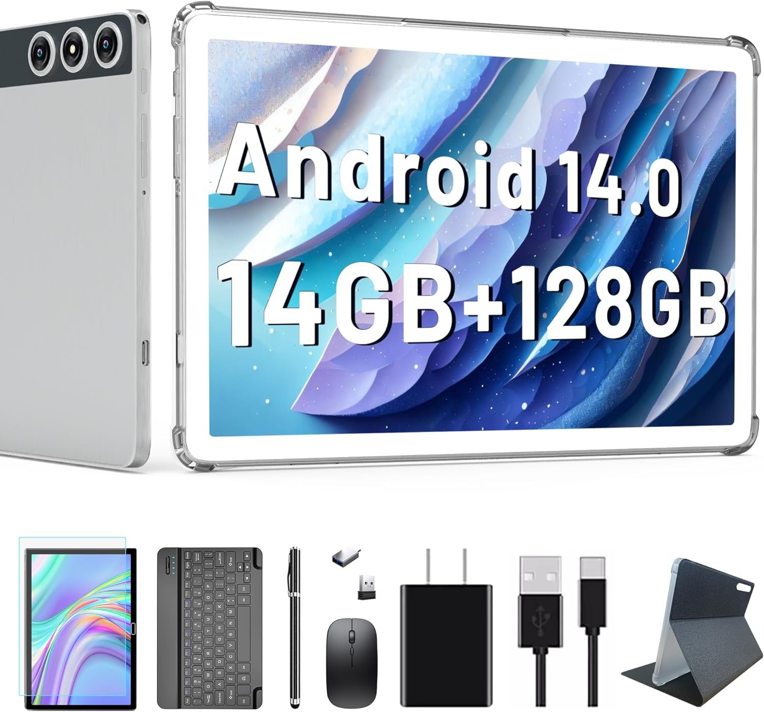 2025 Latest Android 14 Tablet, 10 Inch With 128GB Storage 1TB Expandable 14GB RAM, Dual 4G Cellular With Keyboard Support 5Ghz WiFi/Bluetooth 5.0/GPS, Octa-Core Processor, FHD IPS Screen - Image 2