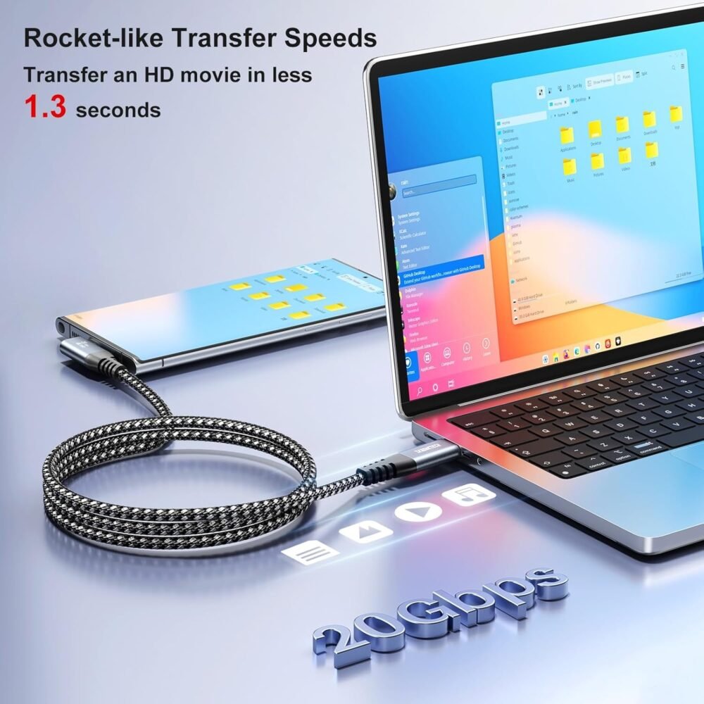 6 inch USB C to USB C Cable [2-Pack 0.5FT], 20Gbps USB C High Speed Data Transfer Cable Short, Right Angle USB C 3.2 Gen 2×2 100W Charge, 4K@60Hz Type C Monitor Cable 90 Degree for MacBook,iPad,SSD - Image 2