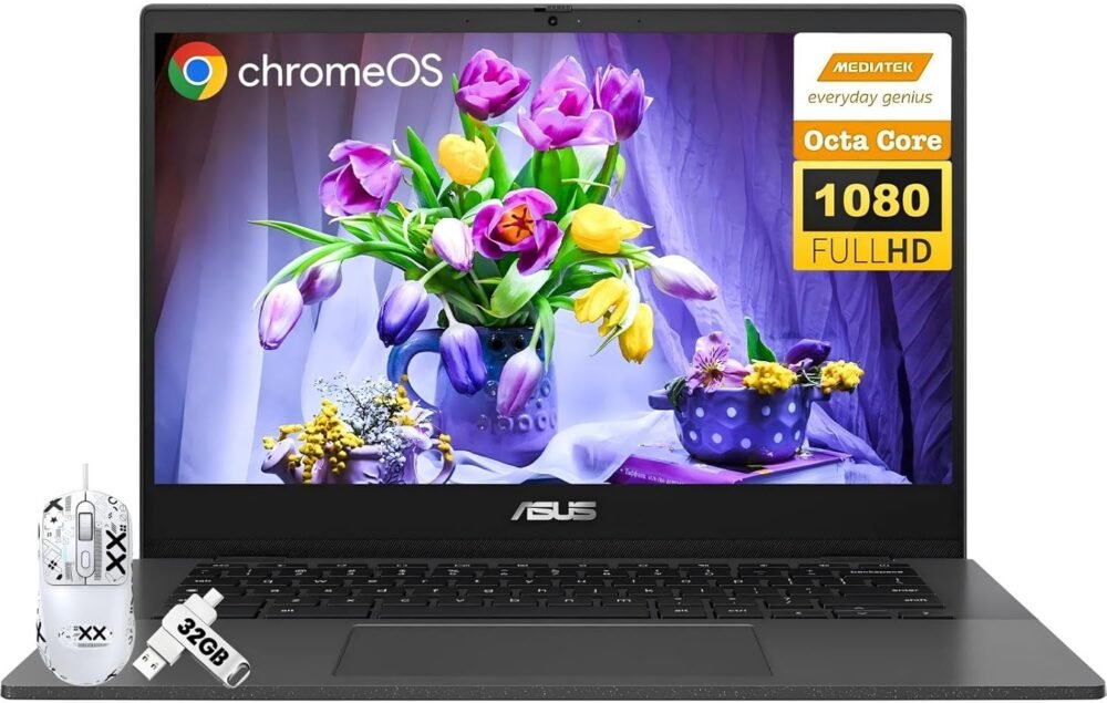 ASUS Chromebook CM1402 Laptop for Students Business, 14" FHD, MediaTek Kompanio 520, 4 GB RAM, 320 GB (64GB eMMC+256GB MSD), WiFi 6,Long-Lasting Battery, Chrome OS, Nonslip Mouse+32GB USB Flash Drive - Image 2