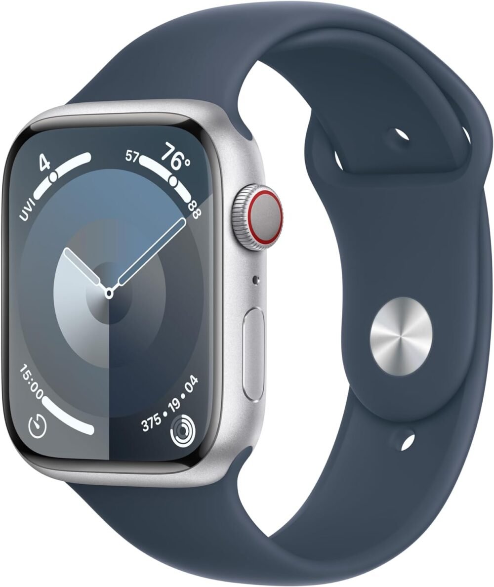 Apple Watch Series 9 [GPS + Cellular, 45mm] - Aluminum Silver Case with Storm Blue Sport Band, M/L - Image 2