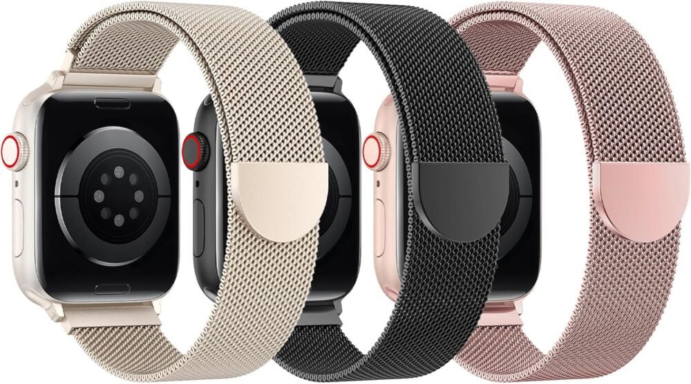 BELONGME 3 Pack Mesh Loop Compatible with Apple Watch Bands for Women Men 40mm 41mm 38mm 42mm 44mm 45mm 49mm 46mm Series 10 9 8 7 6 5 4 3 2 1 Ultra SE, Stainless Steel Metal Magnetic Strap for iWatch - Image 2