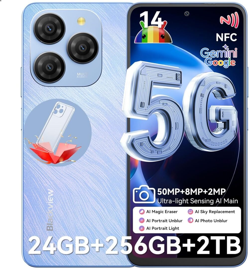 Blackview Shark 9 5G Phones Unlocked, Octa-Core 24GB+256GB/SD 2TB Smart Phone, Android 14 Smartphone, 50MP Camera Android Cell Phones, 6.67" FHD+, 530181 Score, 5000mAh+Fast Charge,Smart AI, NFC - Image 2