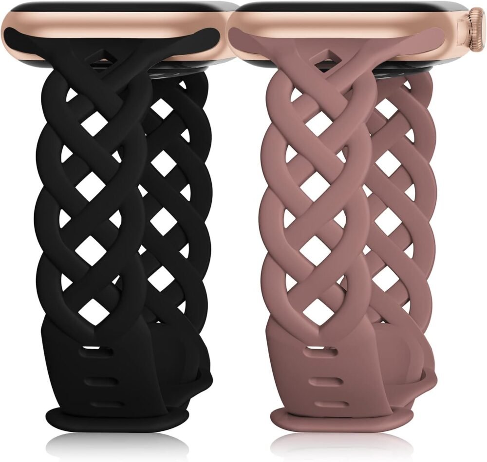 Braided Silicone Bands Compatible with Apple Watch 38mm 40mm 41mm 42mm 44mm 45mm 46mm 49mm for Women, Slim Thin Narrow Hollow-out Strap Cute for iWatch Ultra 2 Series 10/SE/9/8/7/6/5/4/3/2/1 Women - Image 2