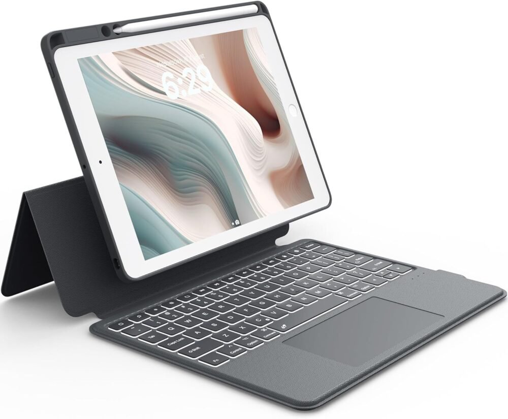 CHESONA Rugged Keyboard Case for iPad 9th 2022/8th/7th Generation, Magnetic Detachable Case, Premium Trackpad, 15°-180° Adjustable Stand, Portrait/Landscape Backlit Keyboard for iPad 10.2-inch, Gray - Image 2