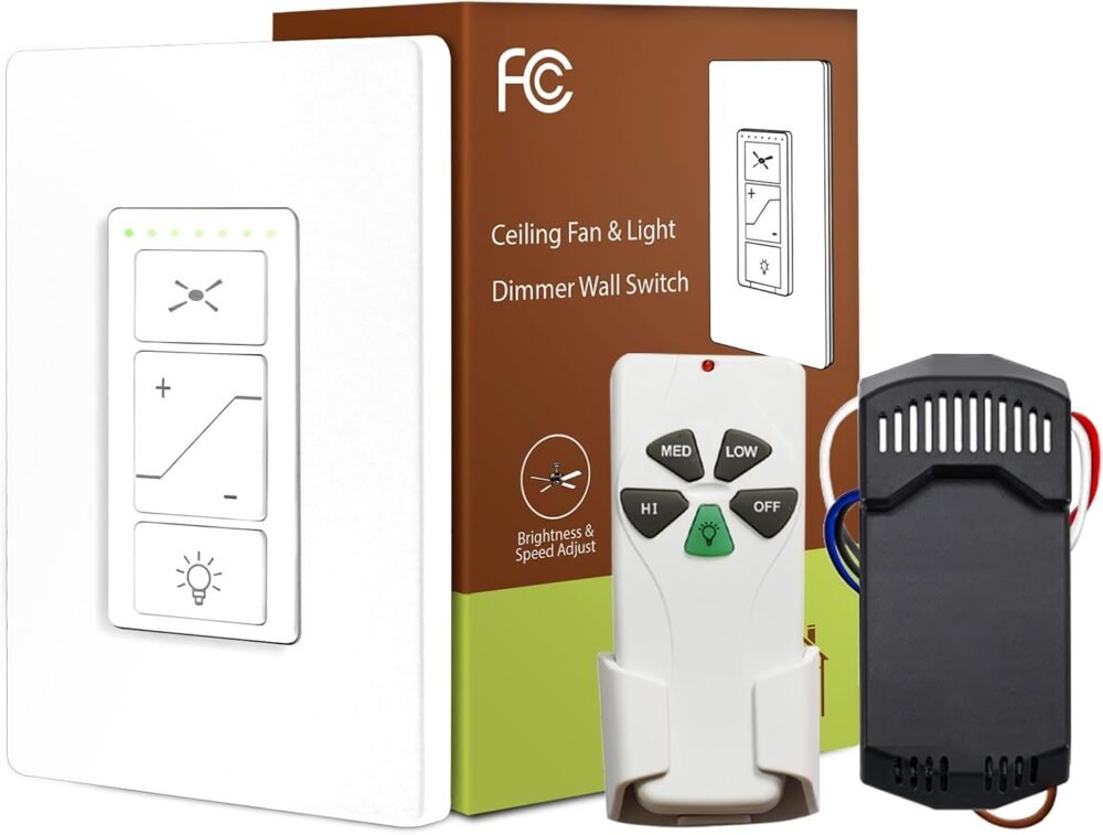 Ceiling Fan Remote Control Kit, Universal Ceiling Fan Remote Control Kit and Dimmer Light Switch Combo, Ceiling Fan Wall Switch UC9050T, Compatible with Hunter Hampton Bay - Image 2