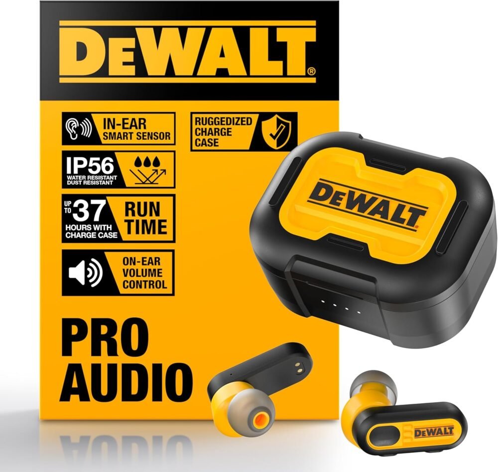 DEWALT True Wireless Bluetooth Earbuds — TWS Bluetooth Headphones — Wireless Earbuds with Type C Charging Case — Waterproof Wire Less Earphones — Jobsite Pro-X1 Premium Sound for Outdoor Work - Image 2