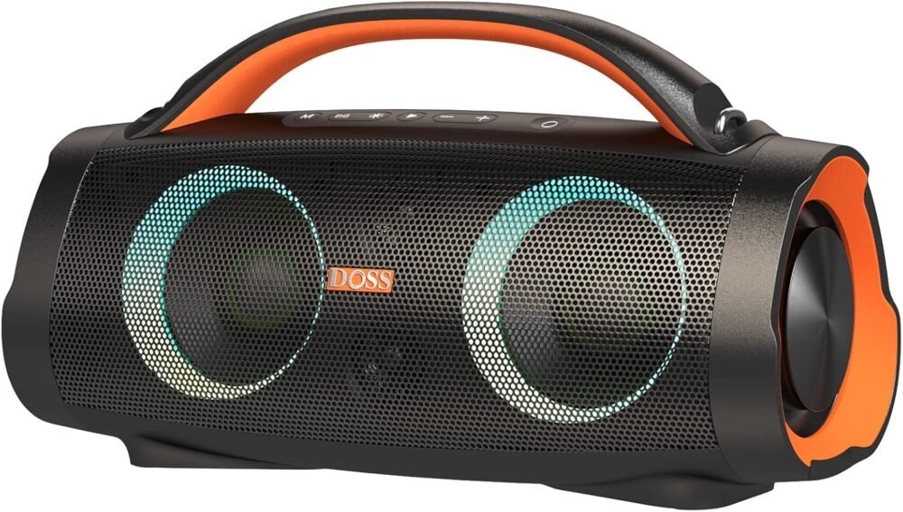 DOSS Extreme Boom Pro Bluetooth Speaker with 100W Stereo Sound, Rich Bass, IPX6 Waterproof, 20H Playtime, Power Bank, Mixed Color Light, Portable for Outdoor, Camping, Beach - Orange - Image 2