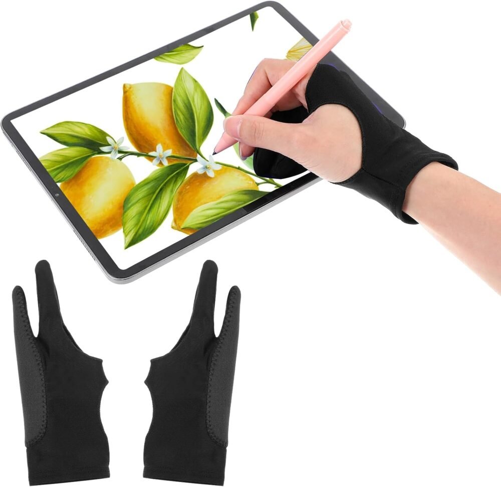 Digital Drawing Glove Palm Rejection Artist Art Glove Right Left Hand 2-Fingers Glove Black Graphic Tablet Glove for Paper Sketching Smudge Guard Stylus Pen Pencil Painting - Image 2