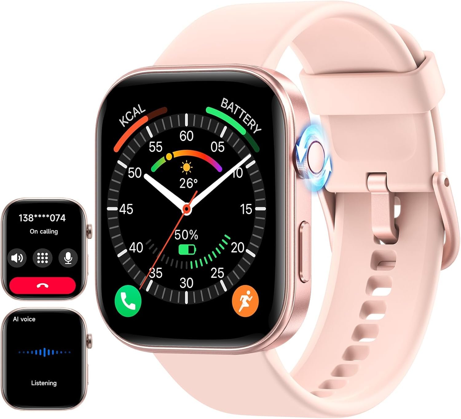 ENOMIR Smart Watch for Women iPhone & Android,1.99"" AMOLDE Screen 3ATM Waterproof Fitness Watch with Answer/Make Call AI Voice,24H-Heart Rate/SpO2/BP Monitor/Sleep Monitor,100+ Sports Modes, Pink - Image 2