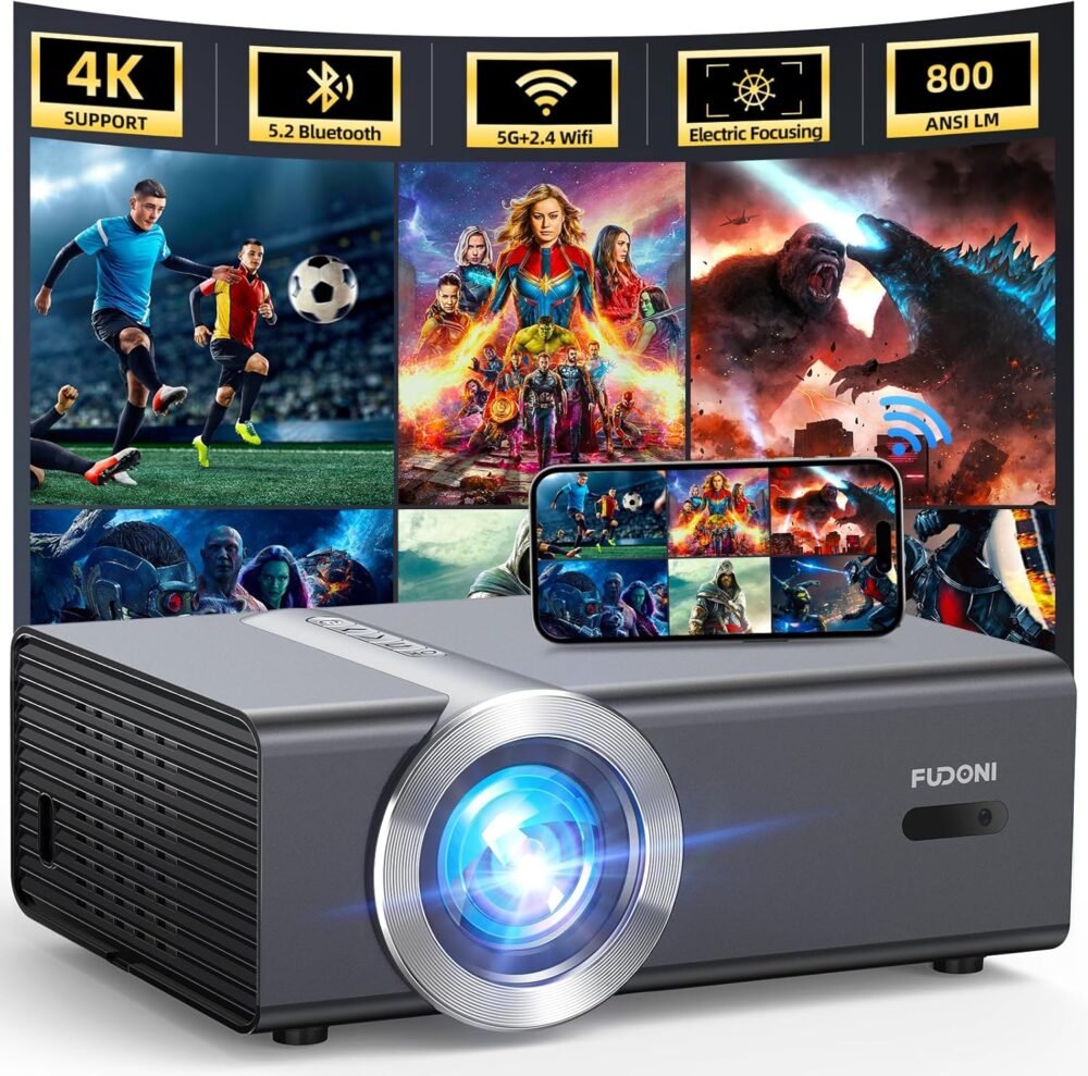 [Electric Focus/Auto Keystone] Projector with WiFi and Bluetooth, Native 1080P 800ANSI 4K Supported,FUDONI Outdoor Movie Projector for Home Theater UP to 300", for iOS/Android/Laptop/TV Stick/HDMI/USB - Image 2