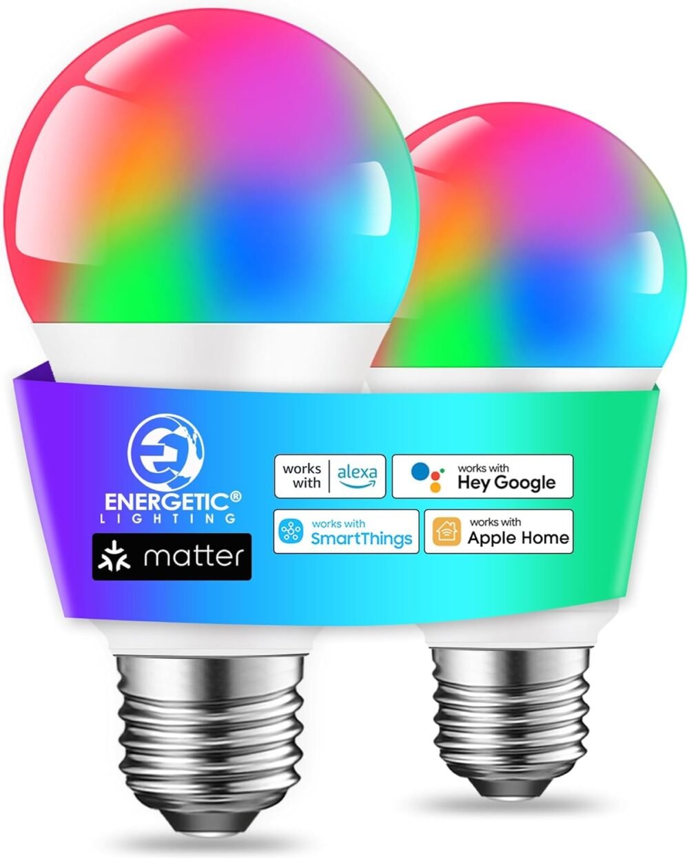 Energetic Matter Smart A19 LED Light Bulb, E26 RGB Color Changing Bulbs, Work with Alexa/Google Home/Apple Home/SmartThings, 60W Equivalent, 800LM, 2.4 Ghz WiFi Only, Smart Speaker Required, 2 Pack - Image 2