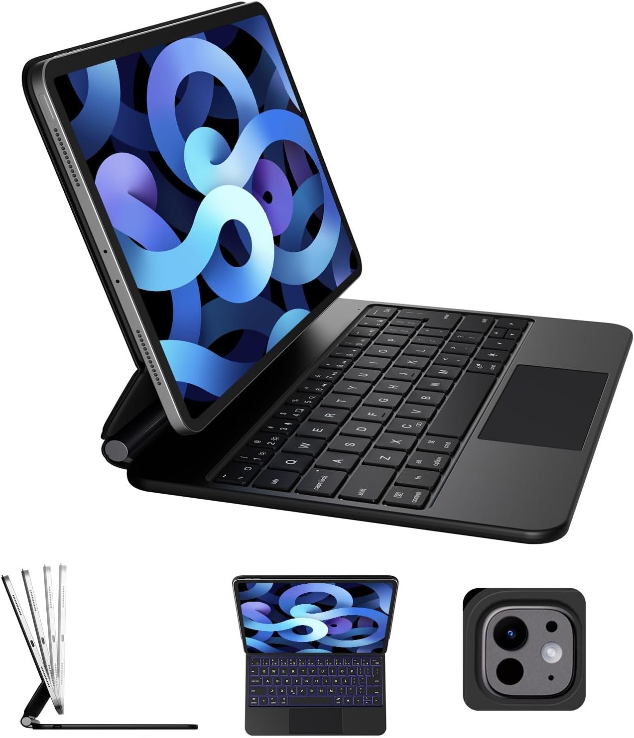 Floating Cantilever Keyboard Case for iPad Air 11'' (M3 2025 / M2 2024)/iPad Pro 11'' 1-4th Gen – Portable Magic-Style Trackpad Case with Ergonomic Typing, Fit for iPad Air 5th/4th Gen, 1.5lbs-Black - Image 2