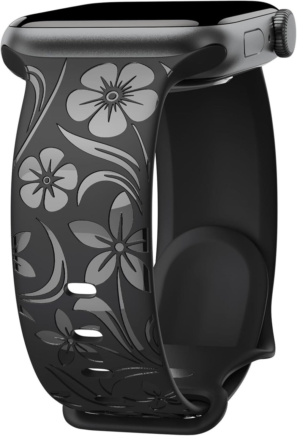 Floral Engraved Band Compatible with Apple Watch Band 38mm 40mm 41mm 42mm 44mm 45mm 46mm 49mm, Designer Silicone Glossy Wildflower Strap for iWatch Band Series Ultra 10 9 8 7 6 SE 5 4 3 2 1 - Image 2