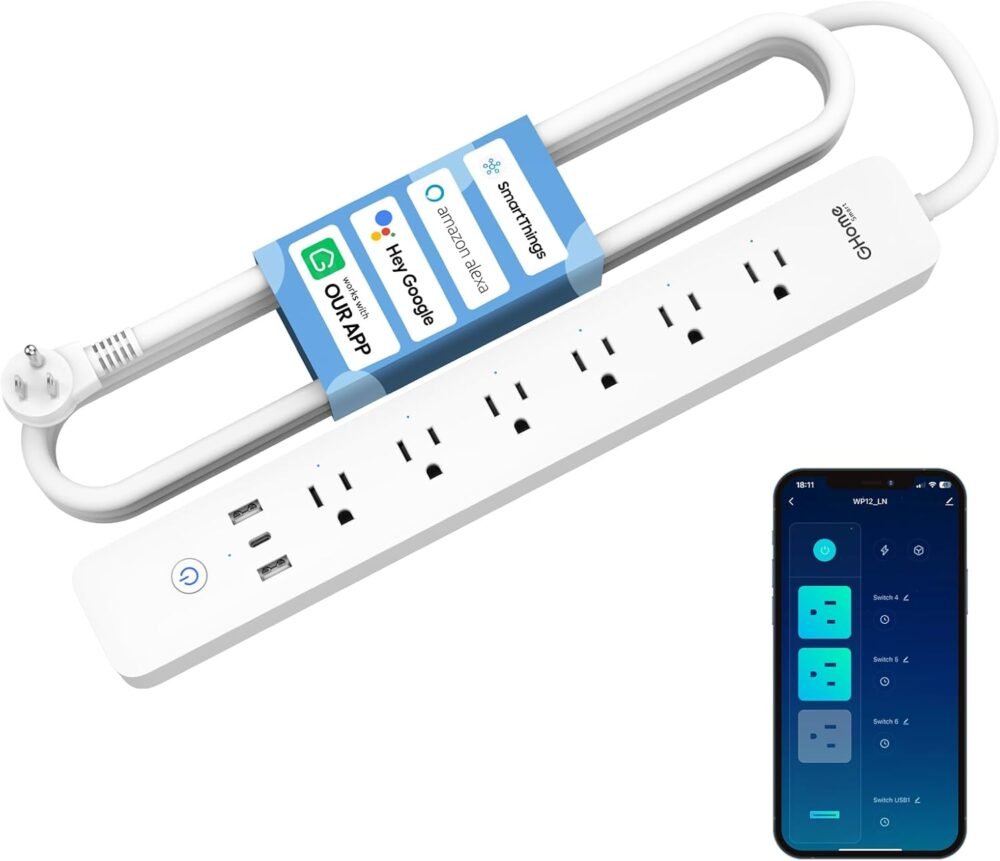 GHome Smart Plug Power Strip, 3 USB (30W Fast Charging) and 6 Individually Controlled Outlets, WiFi Surge Protector Works with Alexa & Google Home, Energy Monitor, 7.18 ft Mountable Flat Plug, 2A1C - Image 2