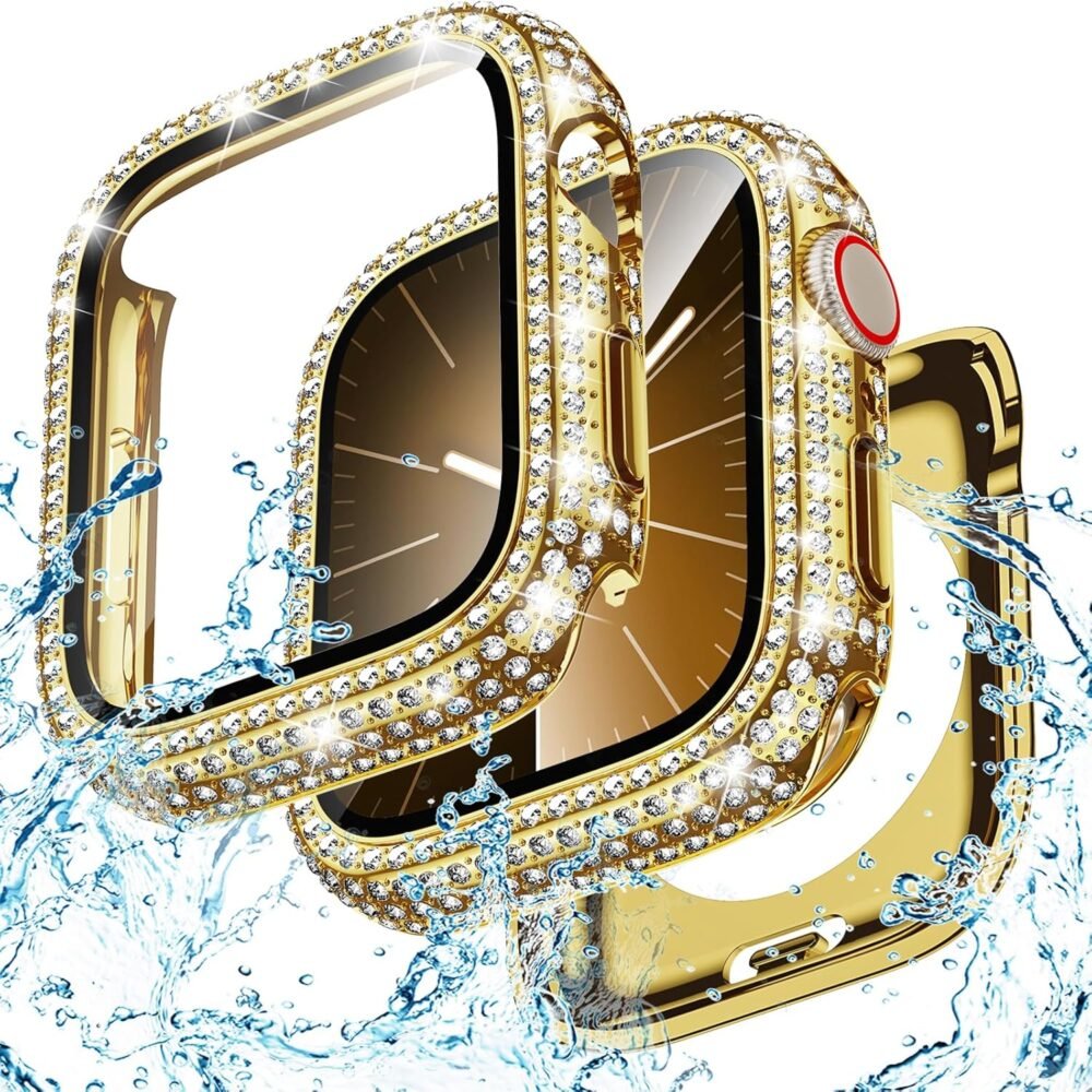 Goton 2-in-1 Waterproof Bling Case Compatible for Apple Watch Screen Protector 40mm 41mm 42mm 44mm 45mm 46mm Ultra 49mm Series 10 9 8 7 6 5 4 SE 2, Glitter Rhinestone Face Cover for iWatch Accessories - Image 2