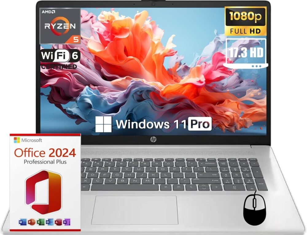 HP 17 inch Laptop, Microsoft Office 2024 Lifetime License & Windows 11 Pro, AMD Ryzen 5 7430U Processor, 17.3” FHD Display, 32GB RAM, 1TB SSD, AMD Radeon Graphics, Wi-Fi 6, Long Battery Life - Image 2
