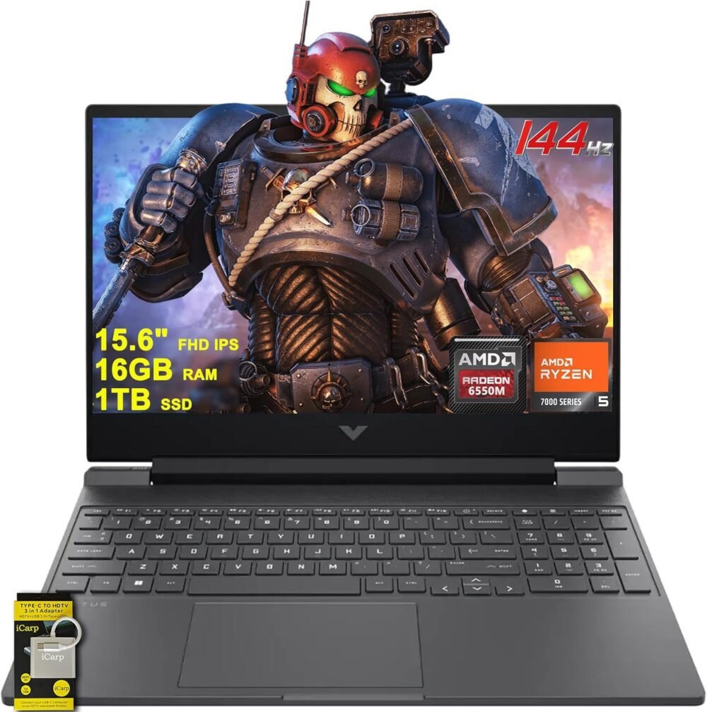 HP Victus 15 Gaming Laptop 15.6" FHD IPS 144Hz (AMD FreeSync Premium) AMD 6-core Ryzen 5 7535HS 16GB DDR5 1TB SSD Radeon RX 6550M (>RTX3050) Backlit USB-C Fast Charge Win11 w/ICP Accessory - Image 2