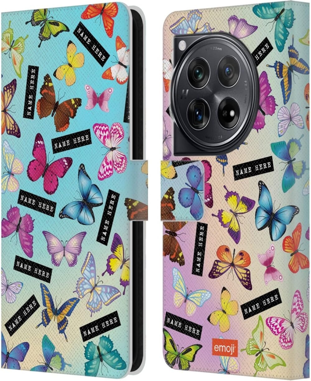 Head Case Designs Officially Licensed Custom Customized Personalized Emoji® Butterflies and Print Name Patterns Leather Book Wallet Case Cover Compatible with OnePlus 12 - Image 2
