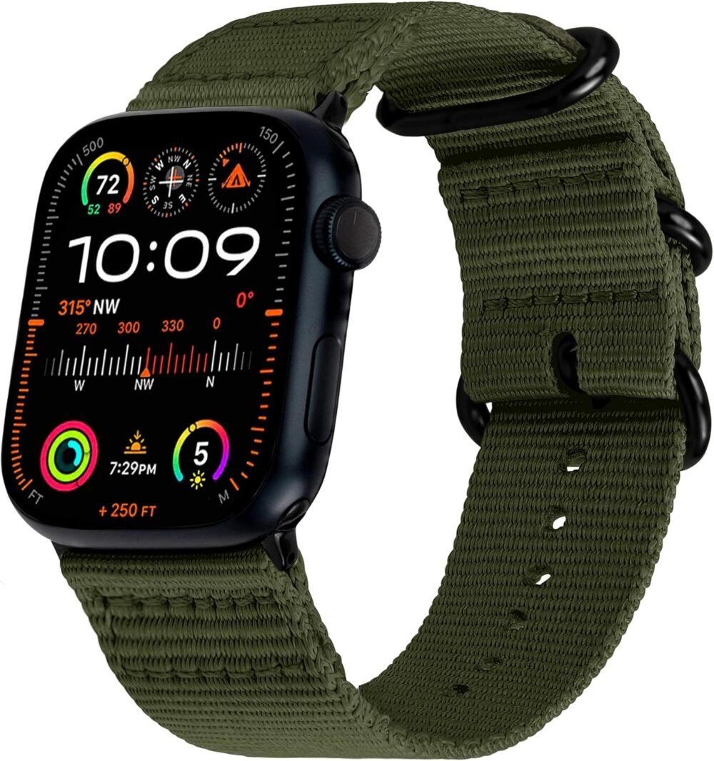 Hiking Trail Nylon Band - The Original Rugged, Water-Resistant, Soft Woven Nylon Band with Steel Hardware - Compatible with Apple Watch Bands for Men & Women - 42mm 41mm 40mm iWatch Series 10 & All Models (Army Green) - Image 2