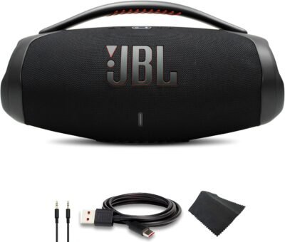 JBL Boombox 3 - Portable Bluetooth Speaker, IPX7 Waterproof, 24 Hours of Playtime (Black) (JBLBOOMBOX3BLKAM) + AUX Cable + USB-C Cable + Microfiber Cloth - Image 2