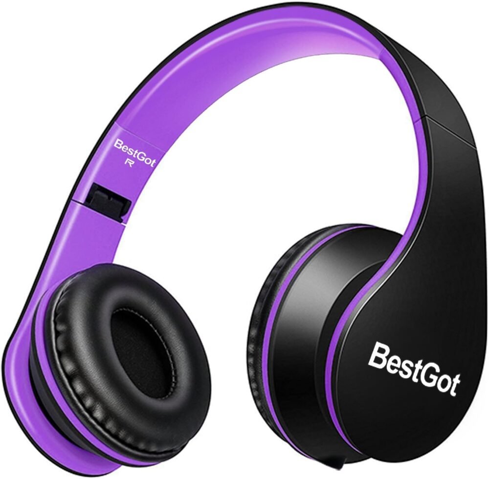 Kids Headphones BG6002 Children Headphones for Kids Boys Adult with Microphone Volume Control Foldable Headset with 3.5mm Plug Removable Cord (Black/Purple) - Image 2