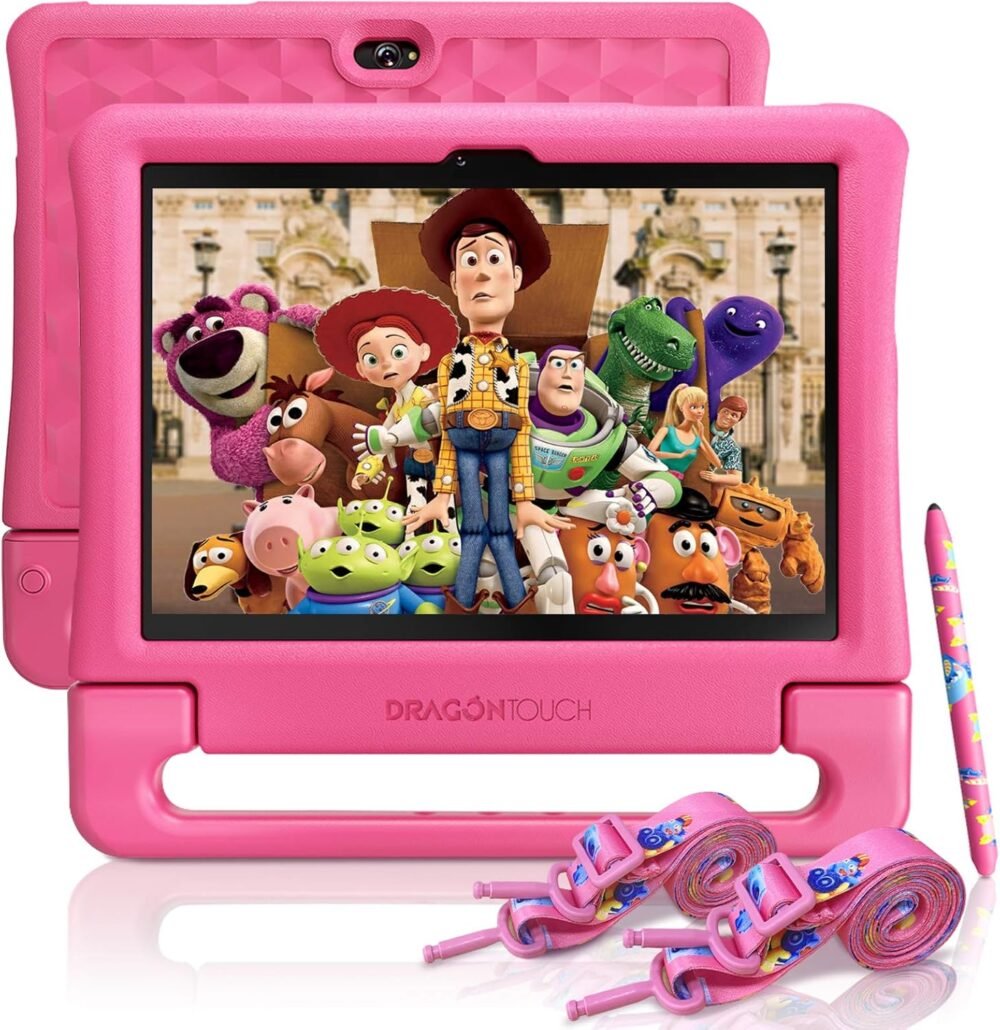 Kids Tablet 10 inch IPS HD Display Android Tablets with 32GB Storage, 2GB RAM, Quad Core Processor, KIDOZ Pre-Installed, Kid-Proof Case, Shoulder Strap and Stylus, WiFi Only – Pink - Image 2