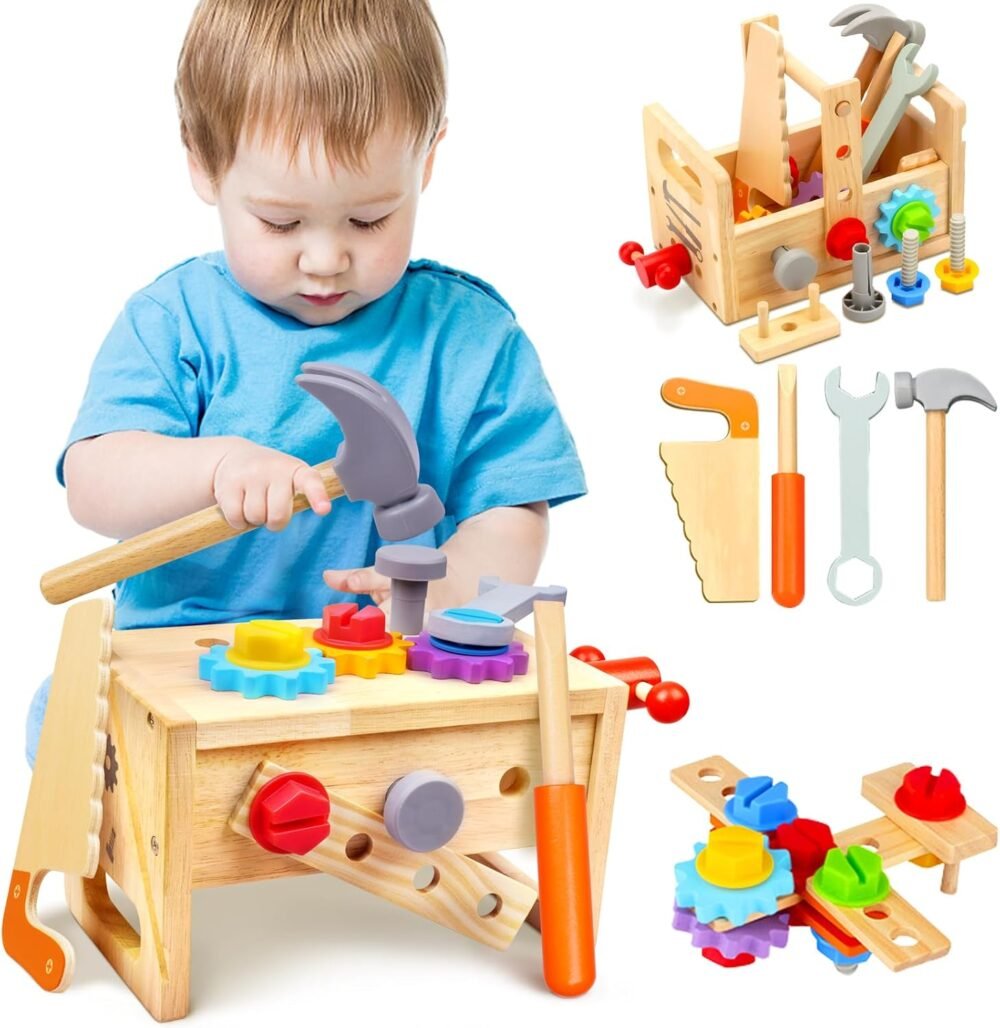 Kids Tool Set - 29 PCS Wooden Toddler Tool with Box, Montessori STEM Educational Pretend Play Construction Toy for 2 3 4 5 6 Year Old Boys Girls, Best Birthday Gift - Image 2